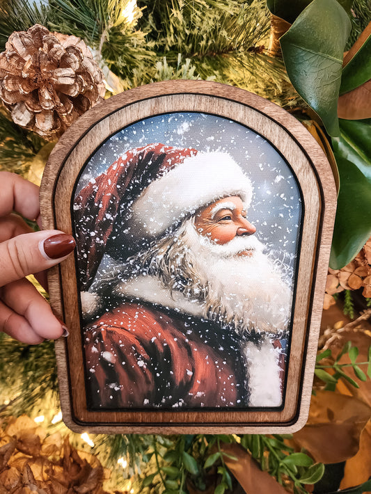 Antique Santa Framed Art Arch Top