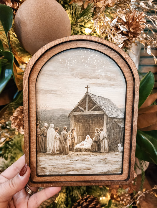 Nativity Scene Framed Art Arch Top
