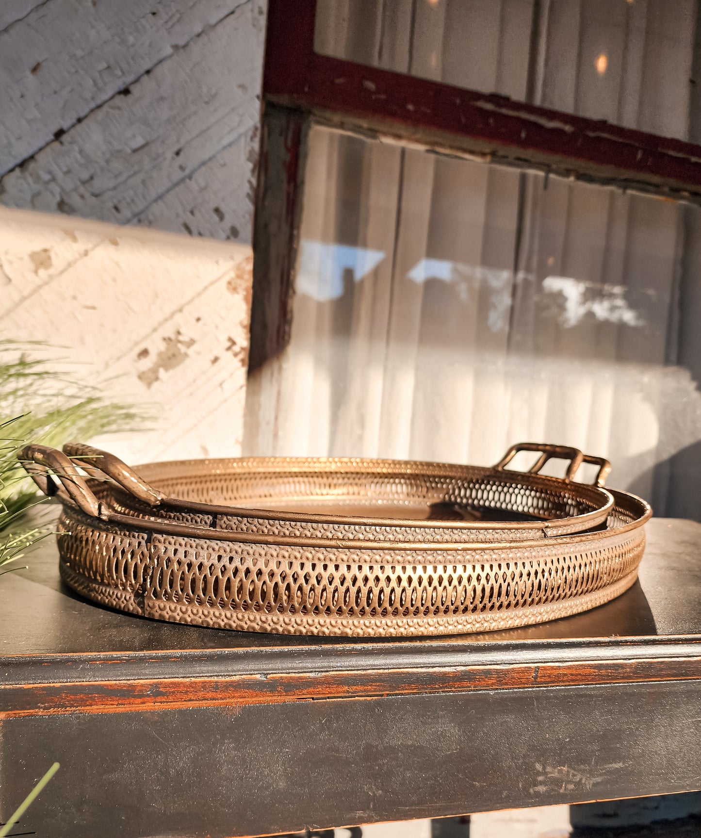 Oval Antique Gold Tray with Handles