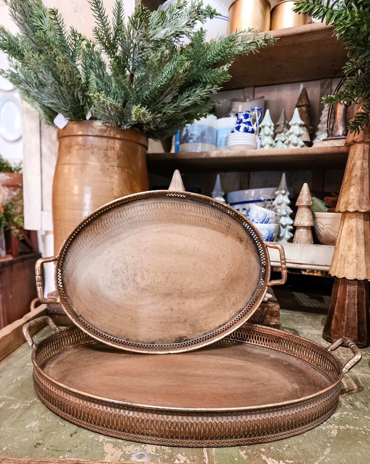 Oval Antique Gold Tray with Handles