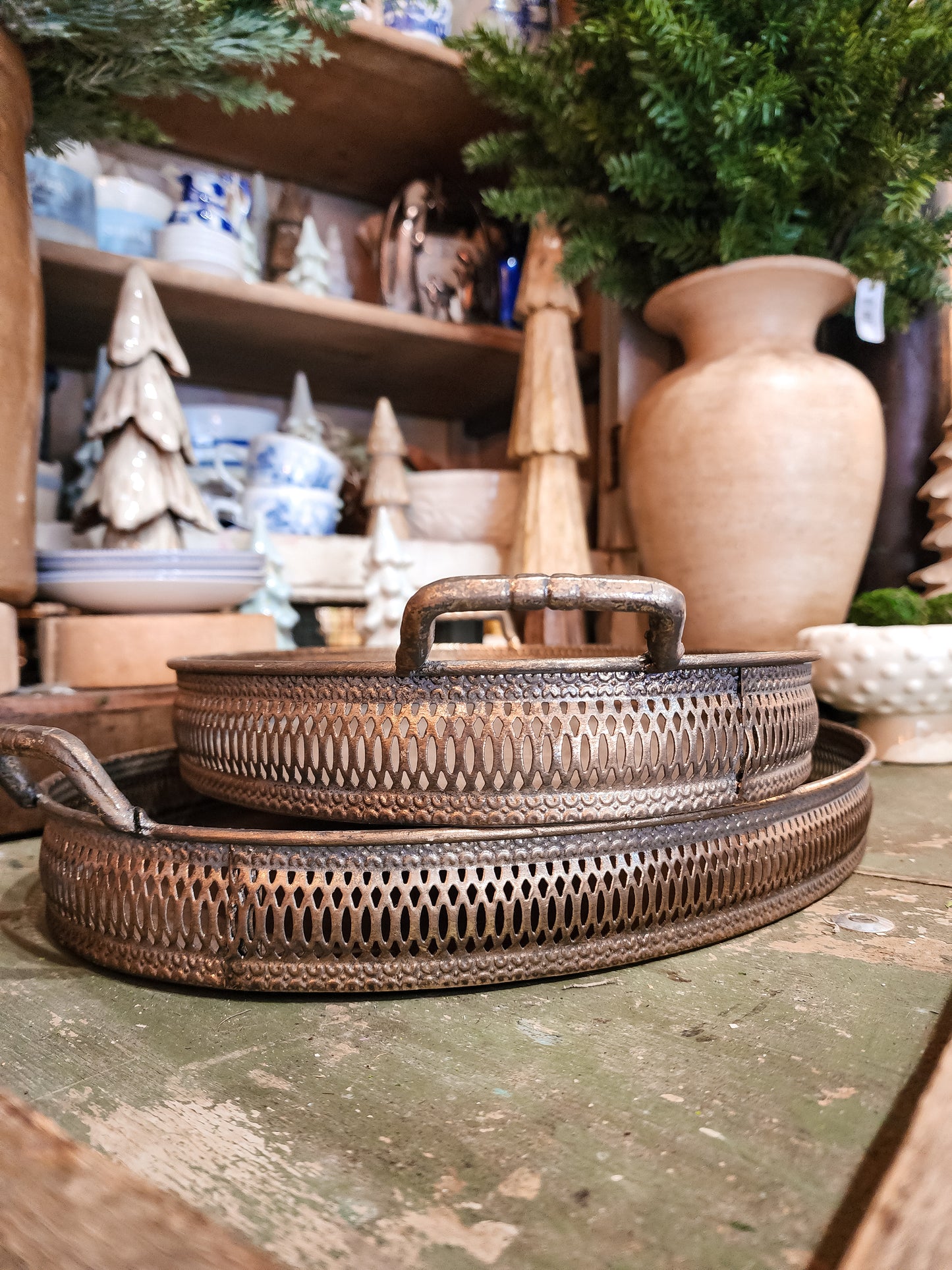 Oval Antique Gold Tray with Handles