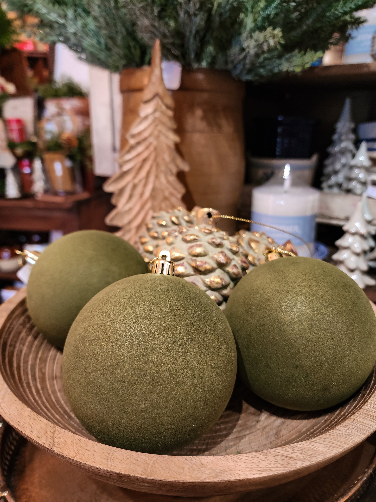 Moss Green Flocked Ornament