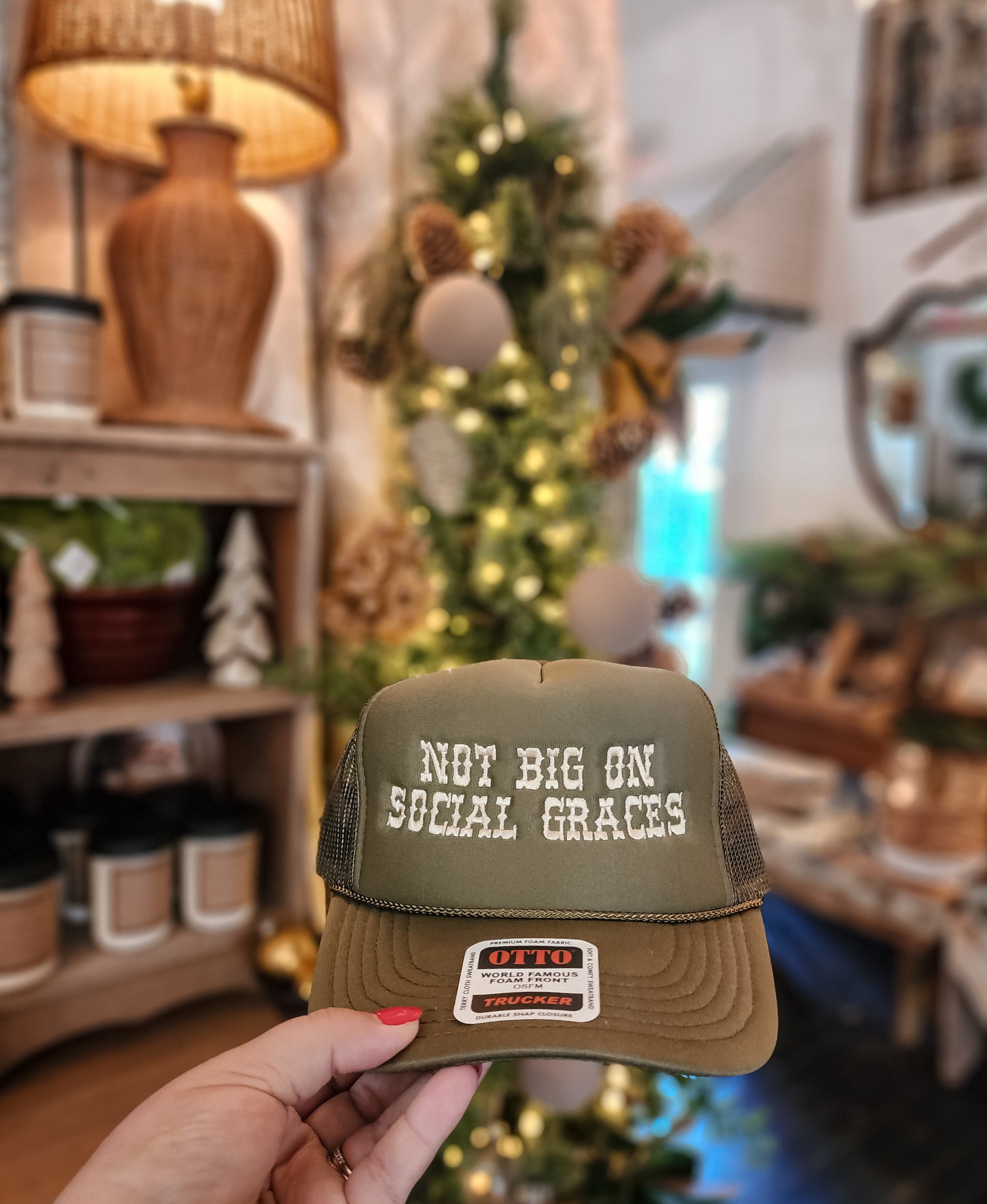Not Big On Social Graces - Otto Trucker Hat Embroidery: Olive