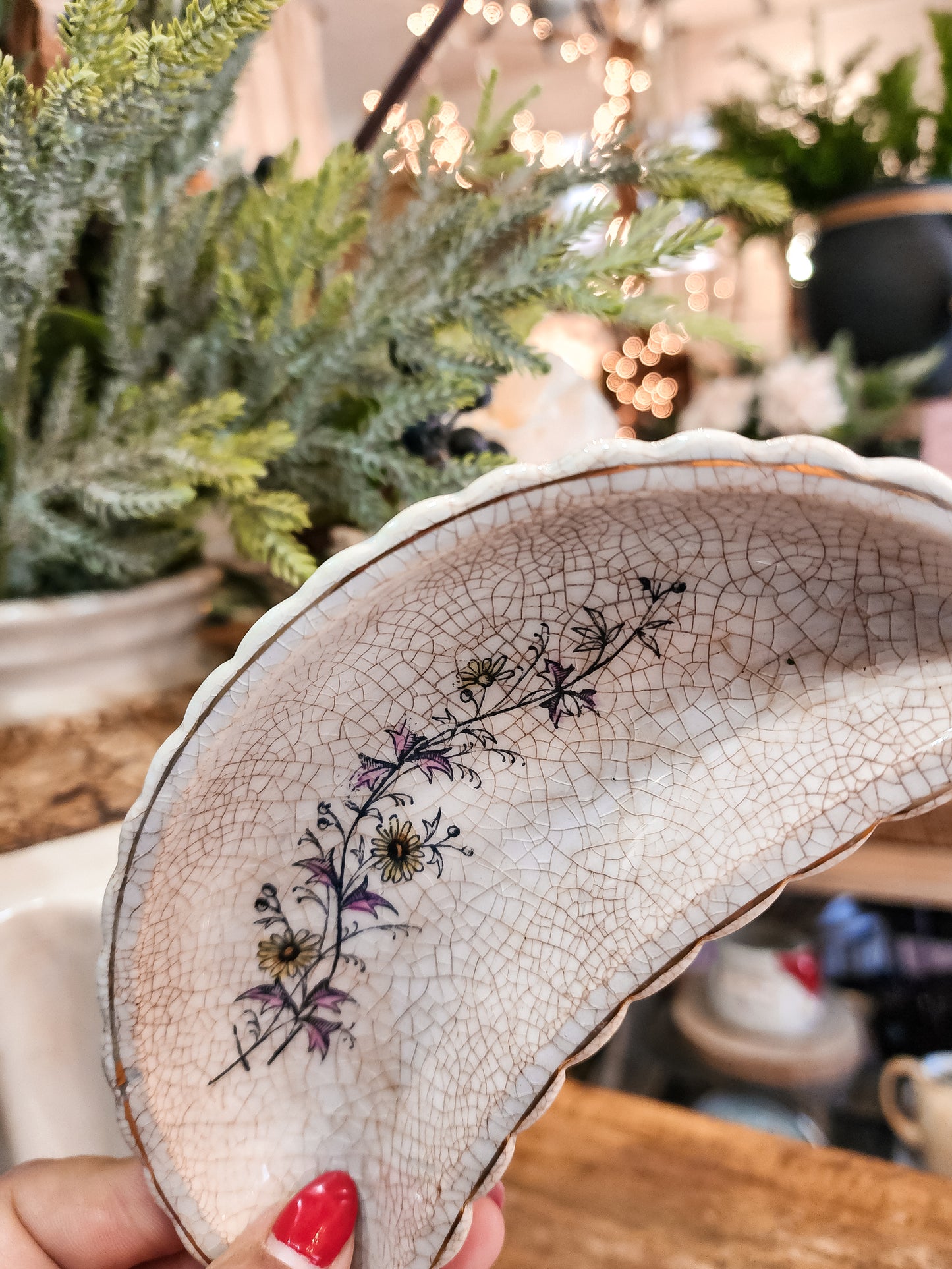 Set of Six Floral Bone Dishes