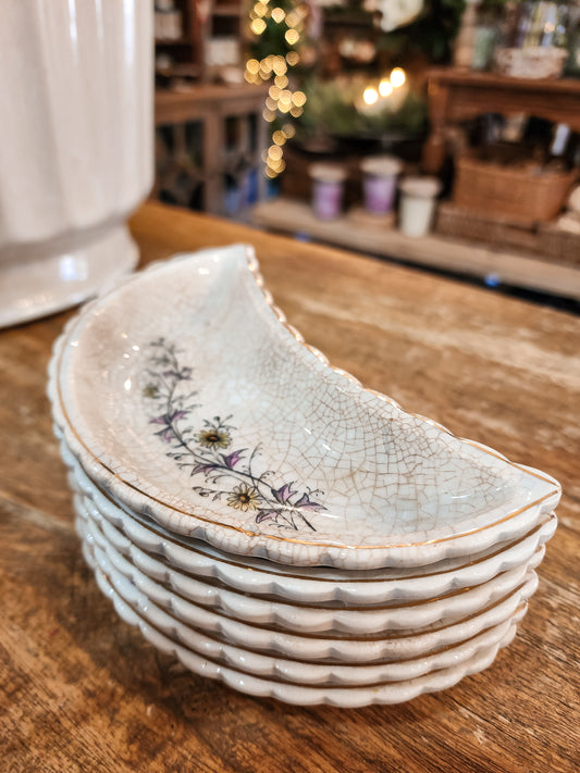 Set of Six Floral Bone Dishes