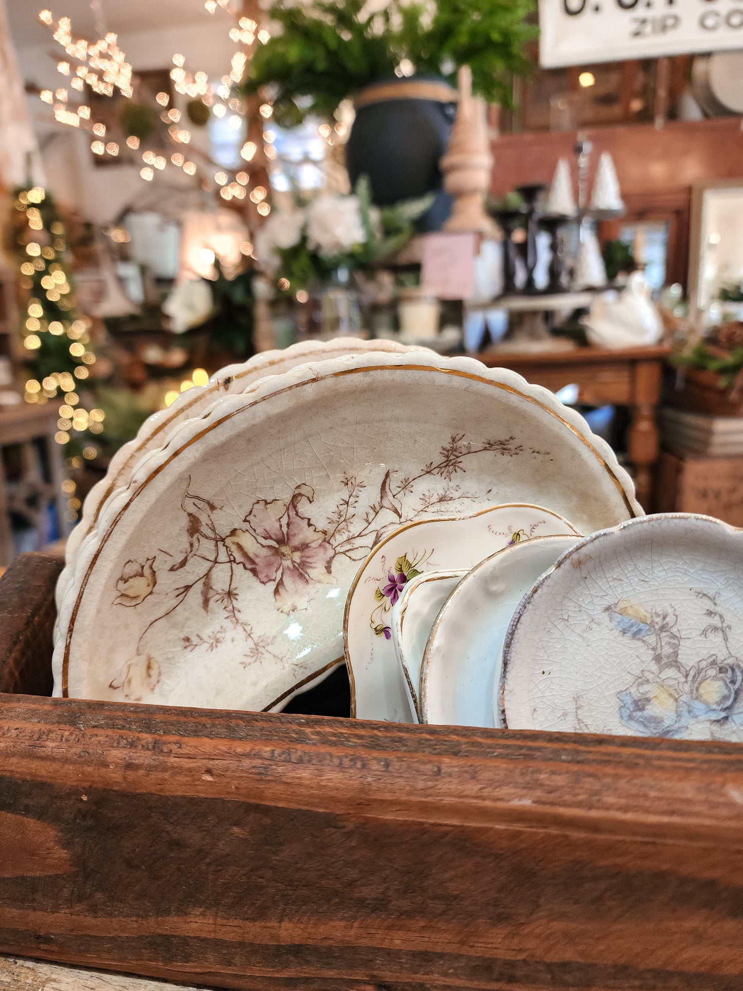 Set of Three Floral Bone Dishes