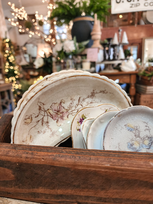 Set of Three Floral Bone Dishes