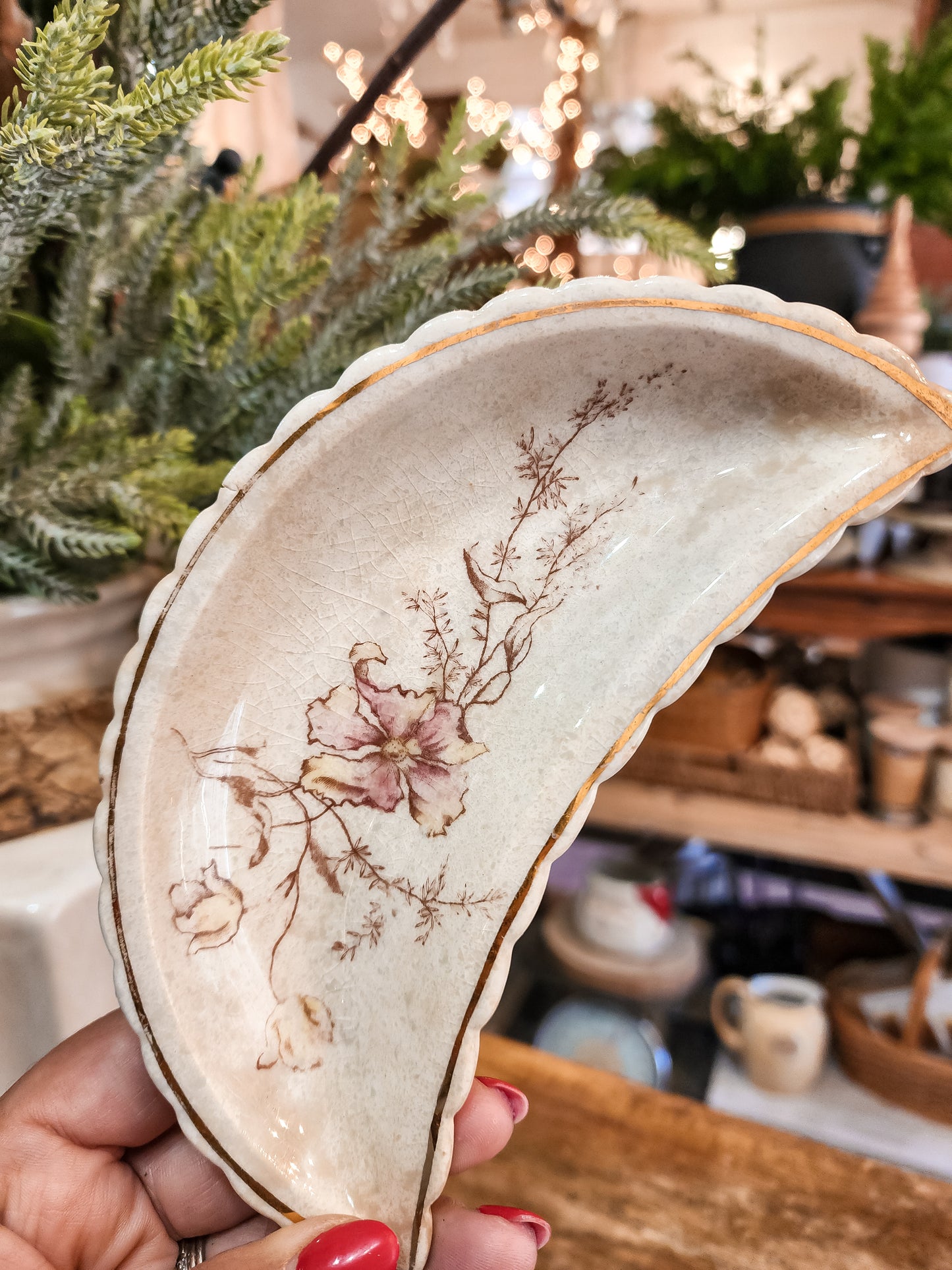 Set of Three Floral Bone Dishes