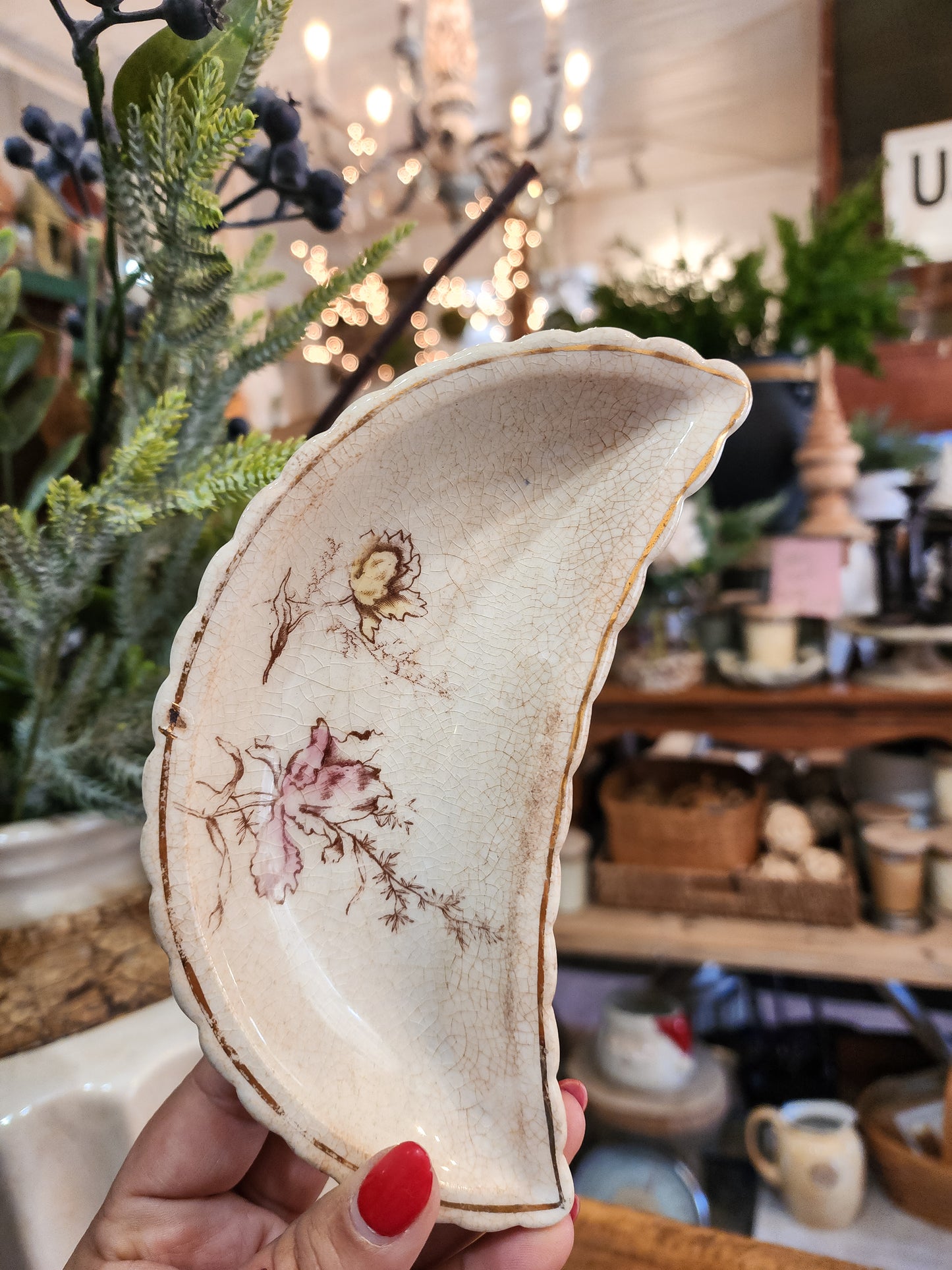 Set of Three Floral Bone Dishes