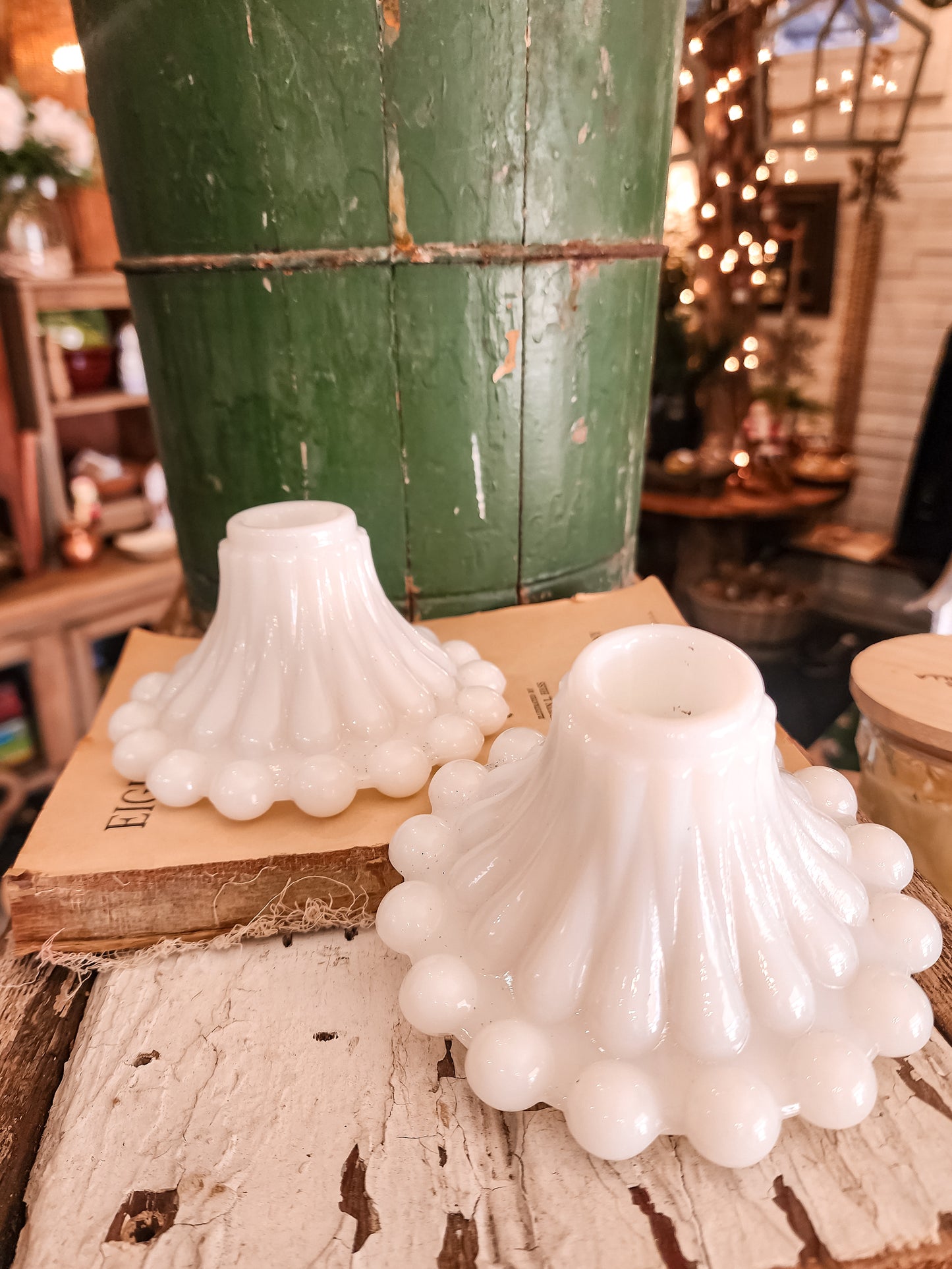 Set of two White Candle Holders