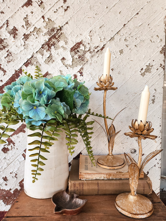 Gold Cast Iron Floral Candle Holders (2 Sizes)