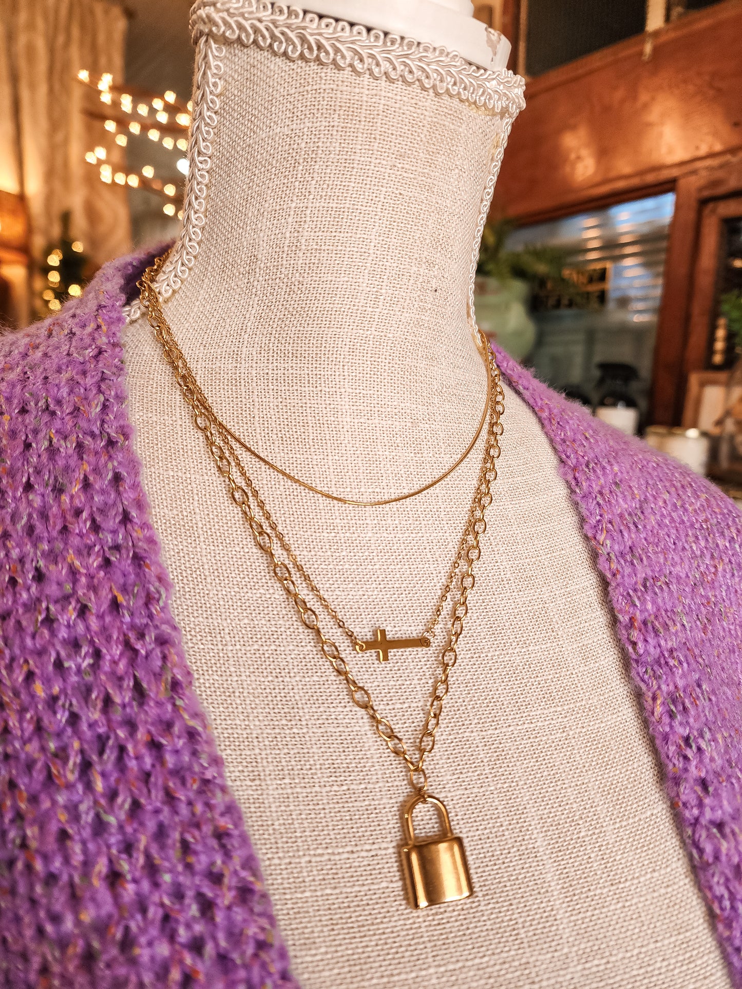 Layered Locket and Cross Necklace