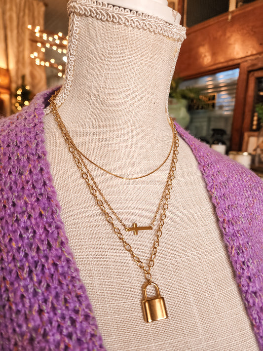 Layered Locket and Cross Necklace