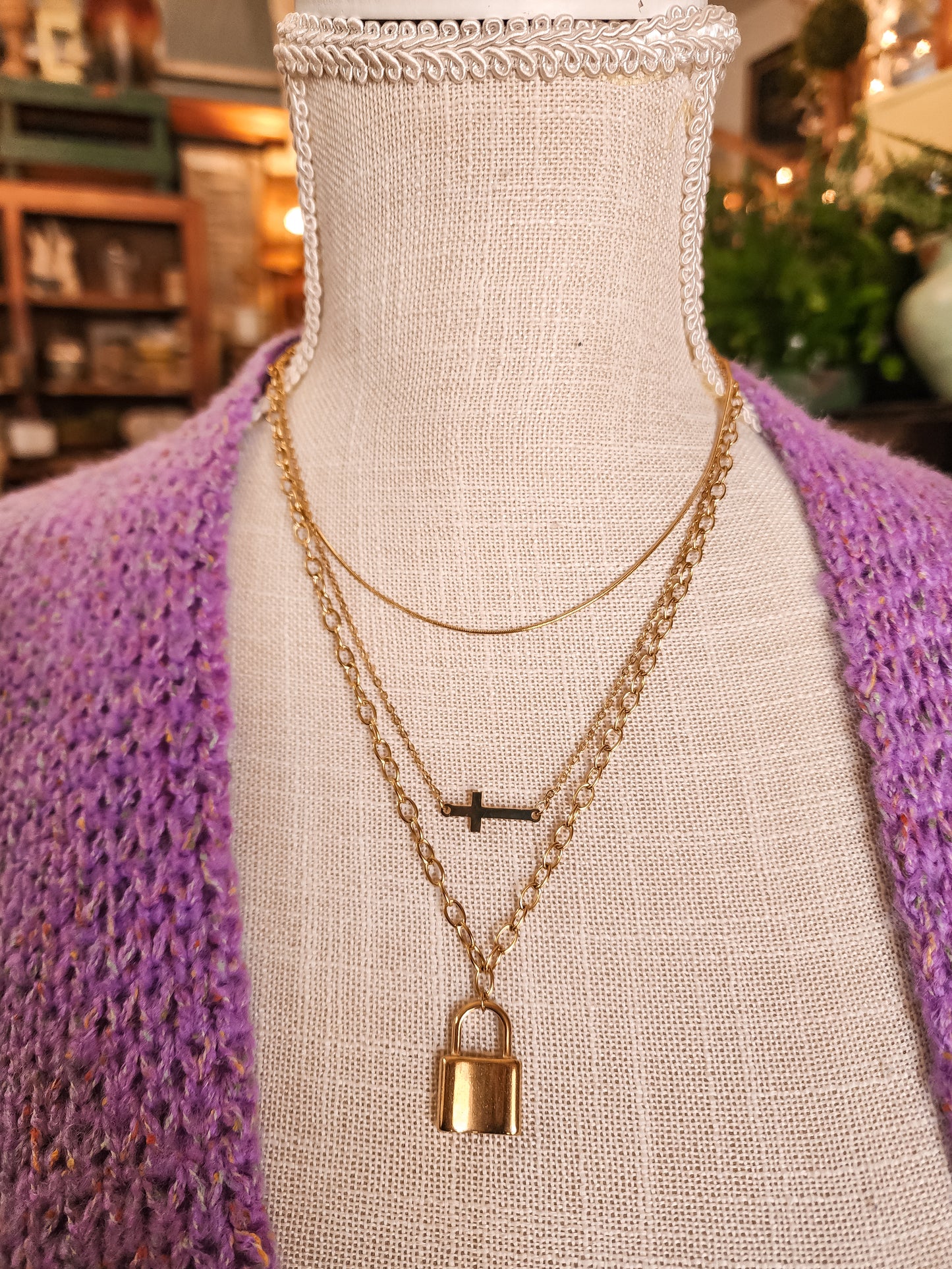Layered Locket and Cross Necklace