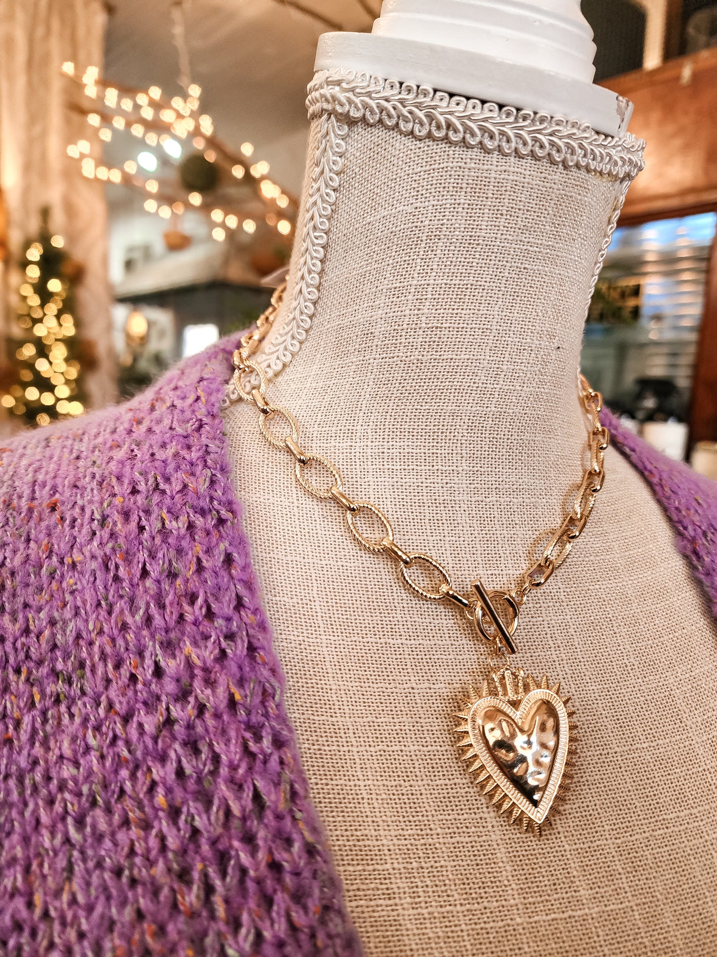 Spiked Gold Heart Chain Necklace