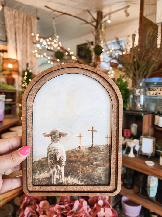 Arch 3 Crosses Lamb Framed Art