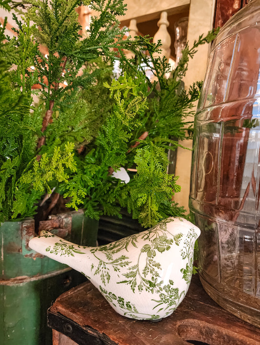 Green Floral Ceramic Bird