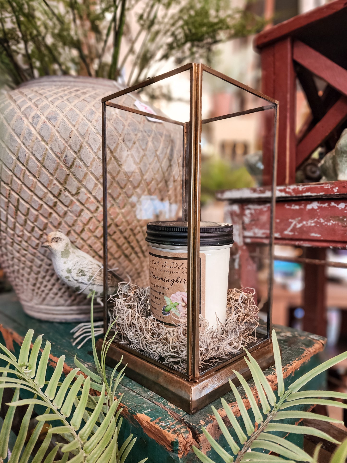 Antique Style Glass with Reclaimed Bottom Candle Hurricane