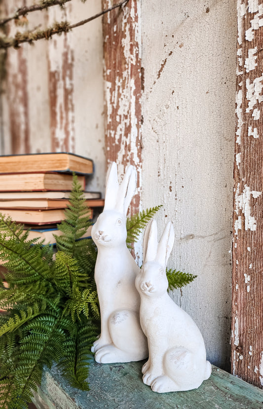 Lenny White Cement Bunny 12"