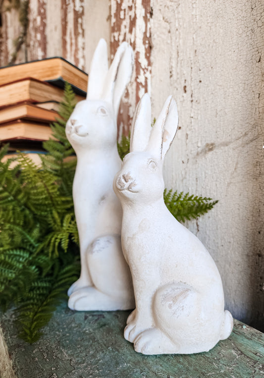Louis White Cement Bunny 9"