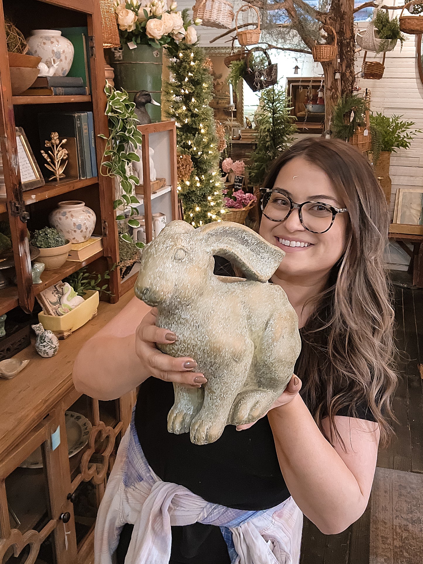 Green Bunny Planter with Gold Detail