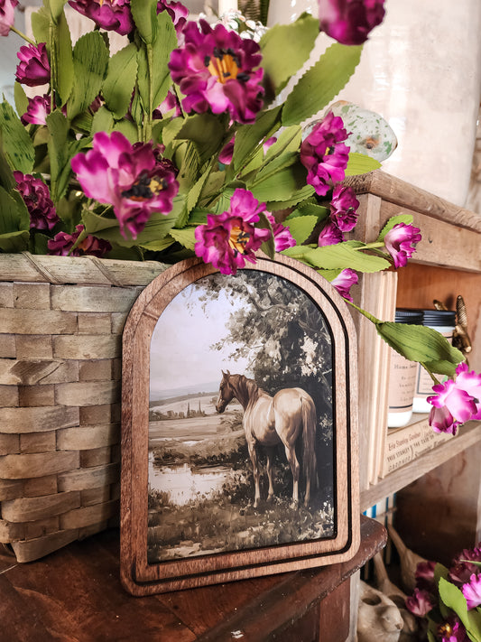 Arch Horse by tree Framed Art