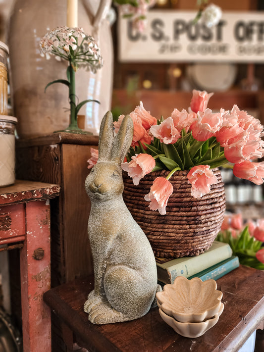 Green and Gold Weathered Cement Rabbit