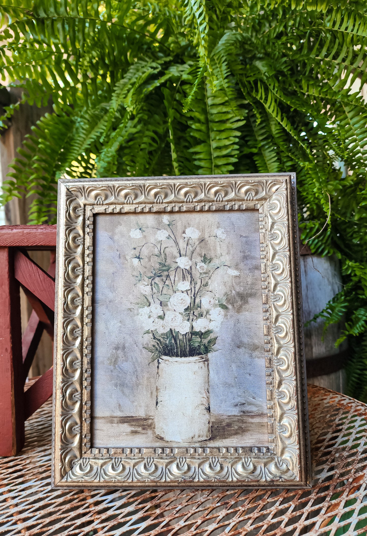 (Large) Long Stem Roses Framed Antique Art