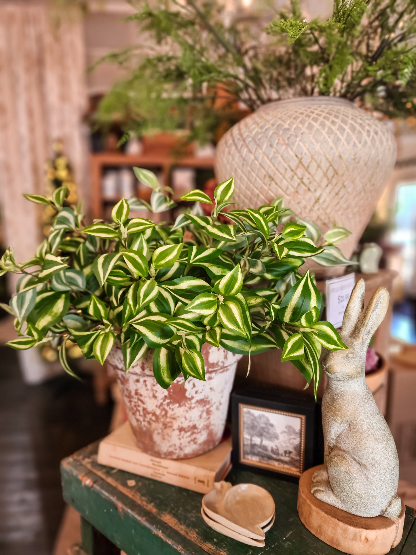 18"L Wandering Jew Leaf 2-tone Green