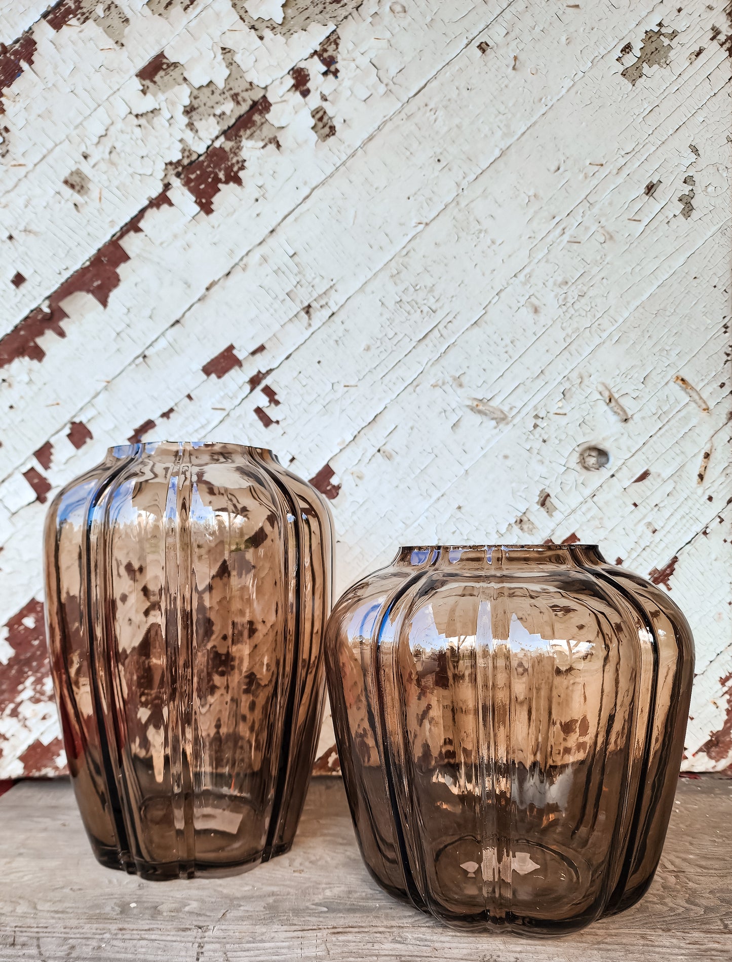 Beige Pressed Glass Vase (Assorted)
