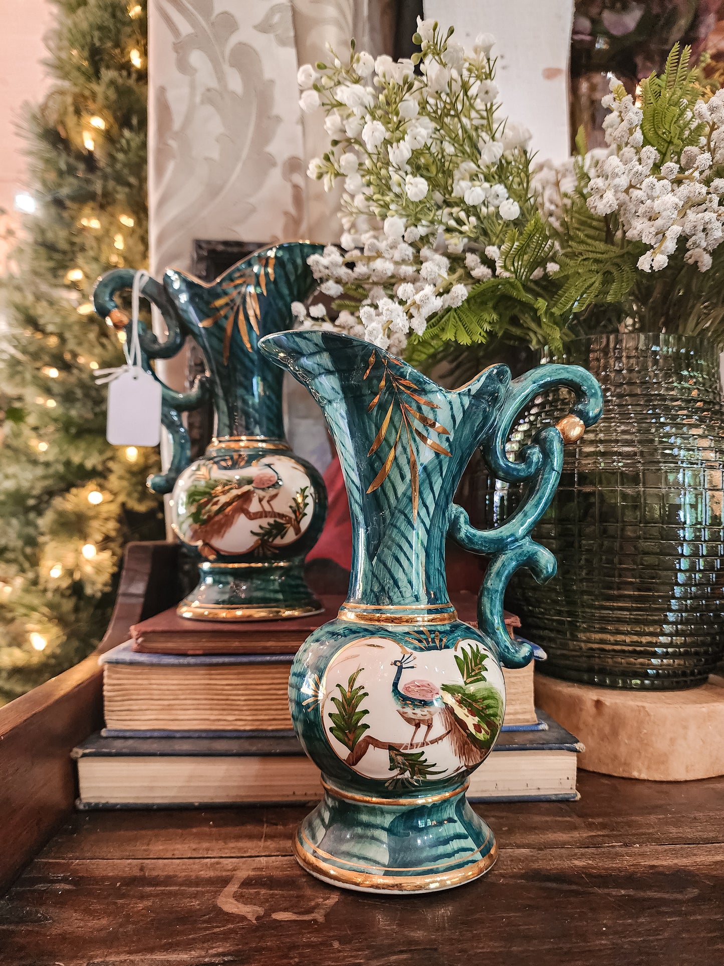 Vintage pair of Peacock Vases