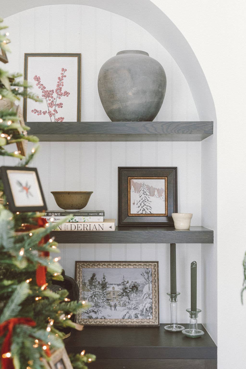 Snowy Stroll Framed Antique Art: 10x8