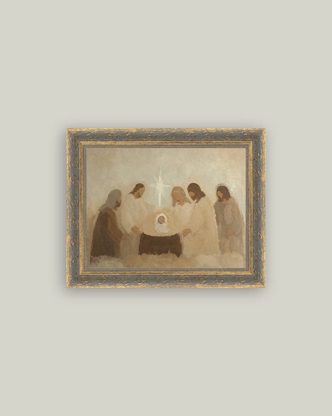 Neutral Nativity Framed Antique Art: 7x5
