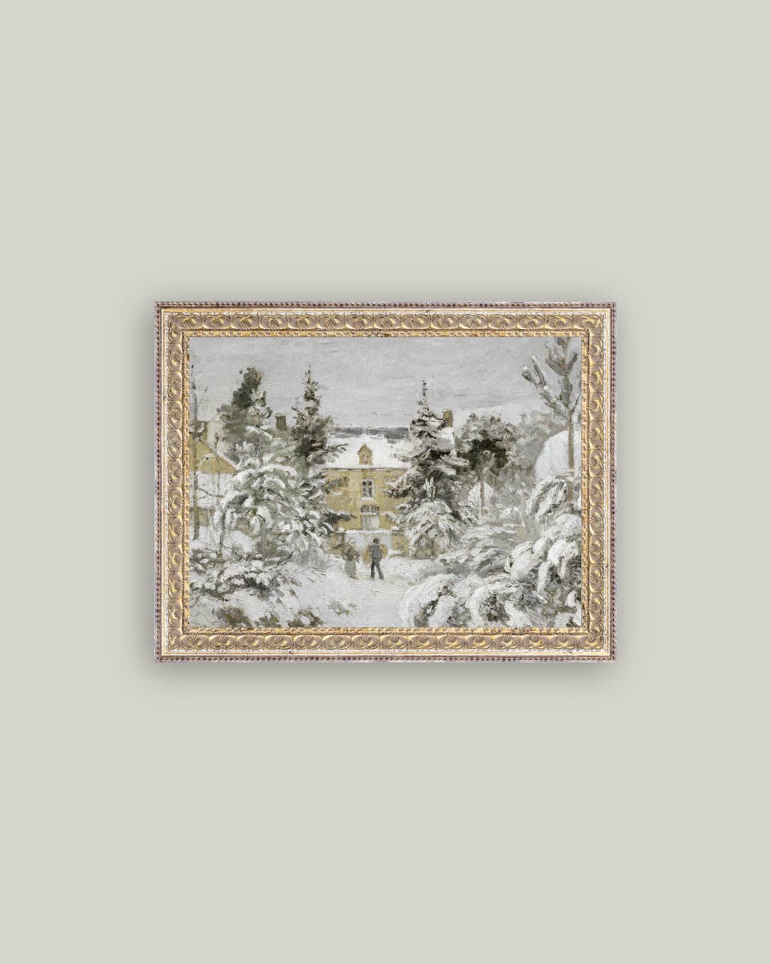 Snowy Stroll Framed Antique Art: 10x8