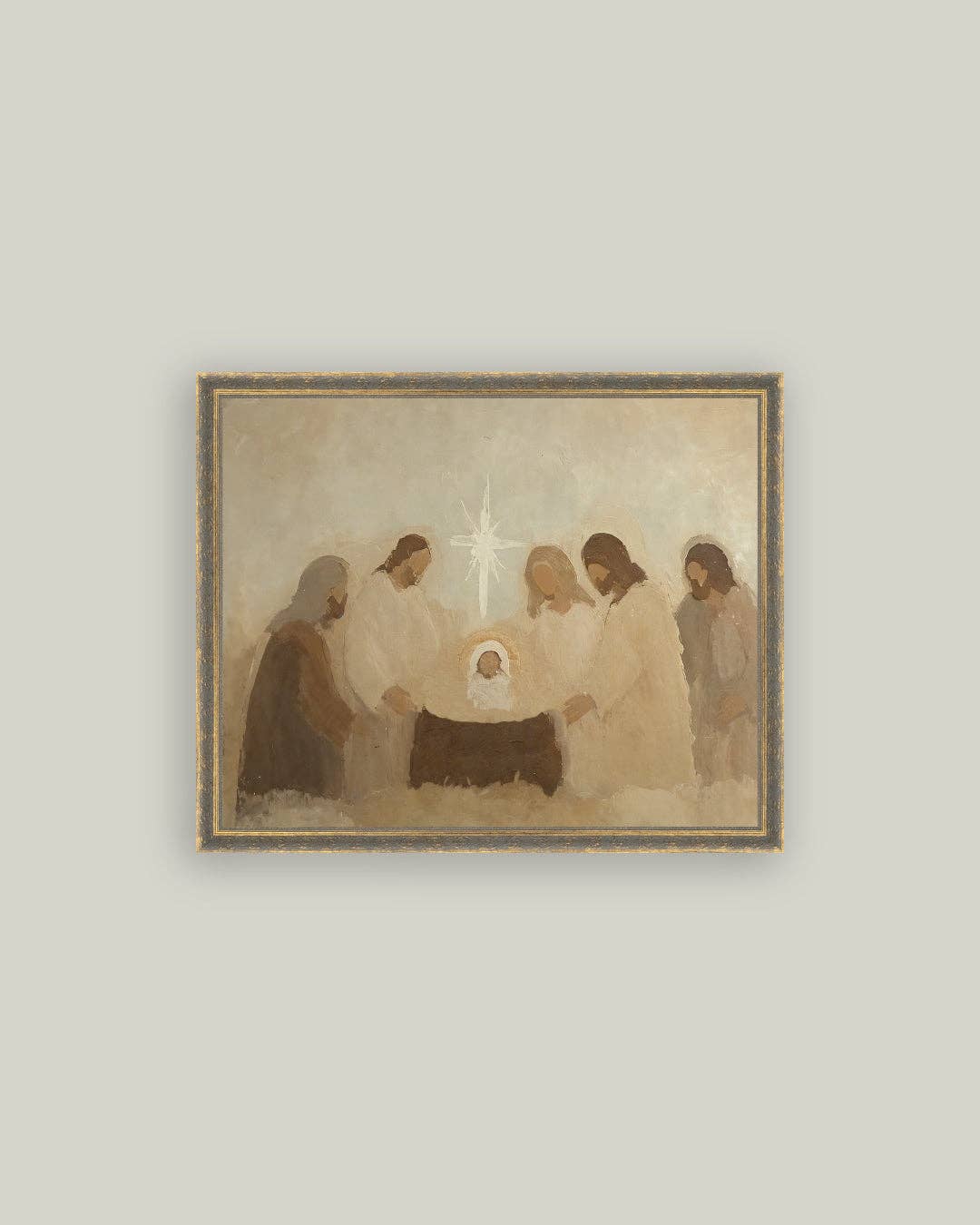 Neutral Nativity Framed Antique Art: 7x5