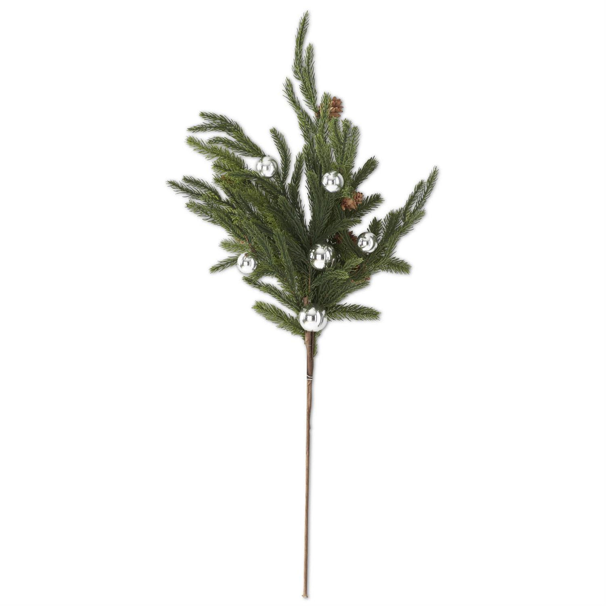 30" Real Touch Pine Stem with Silver Ornaments