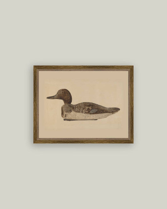 Wooden Duck Decoy Framed Antique Art: 6x4