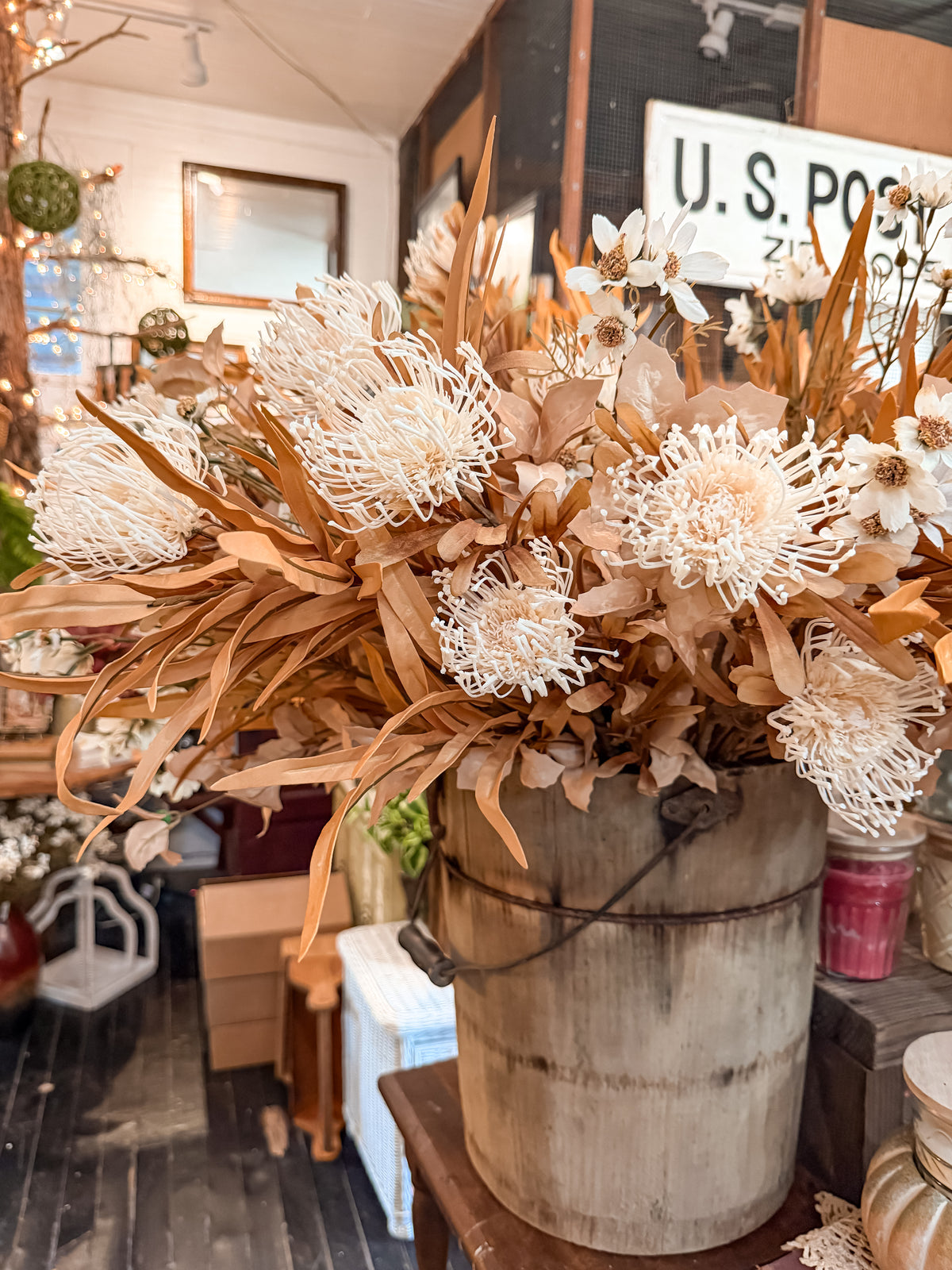 30" Cream Pin Cushion Flower Stem