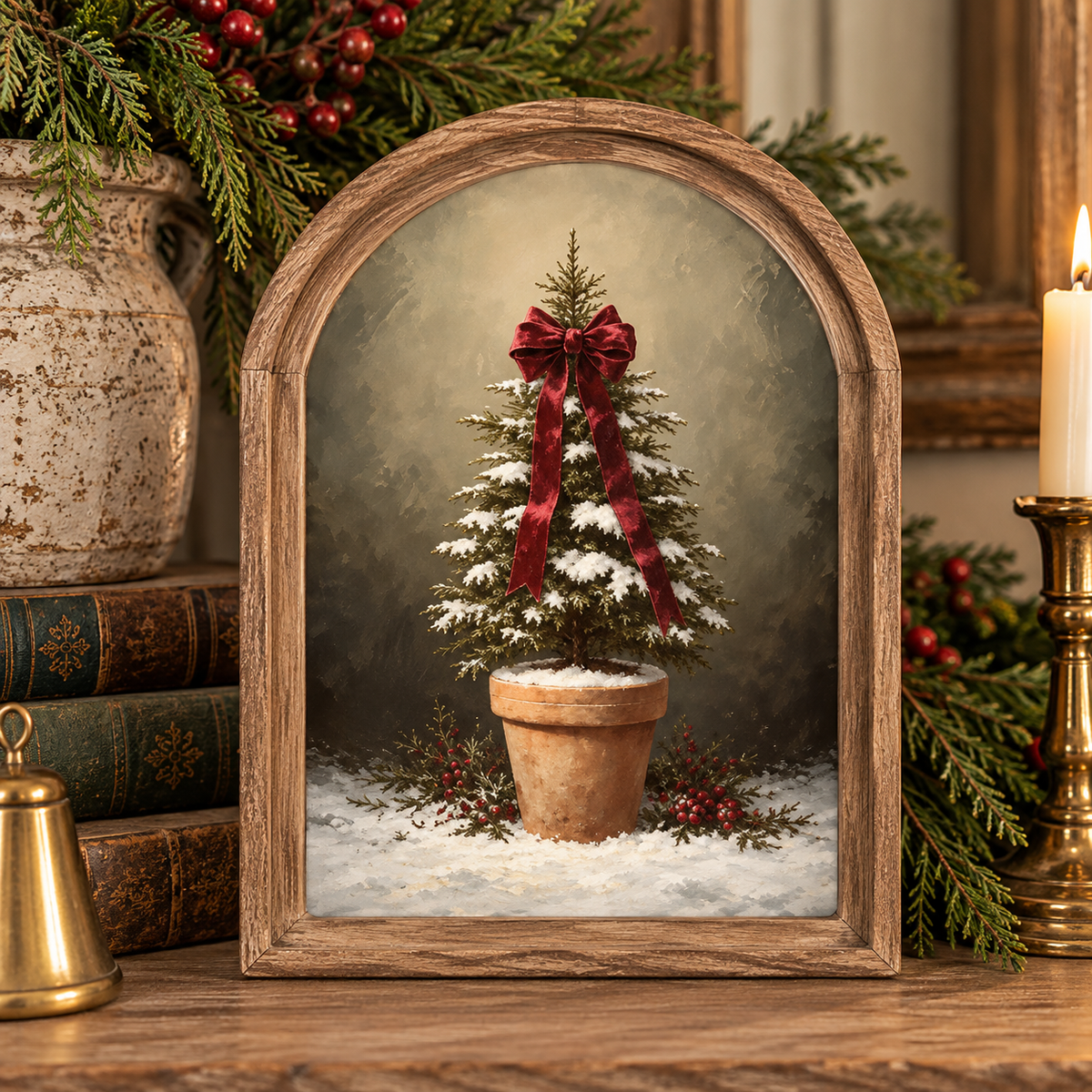 Arch Top Tree With Bow Framed Art | 6" x 8"