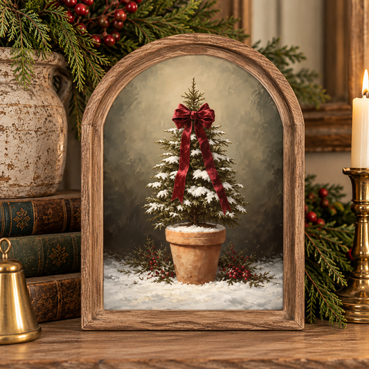 Arch Top Tree With Bow Framed Art | 6" x 8"
