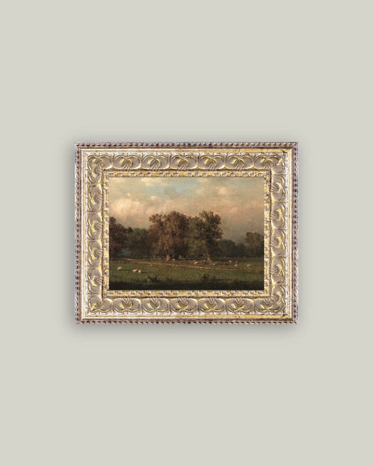 Sheep Farm Framed Antique Art: 7x5