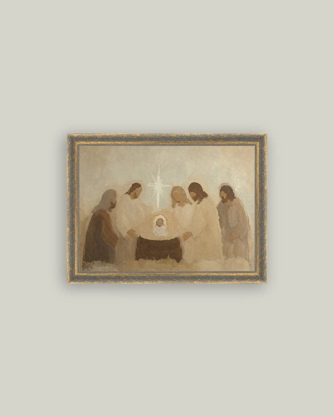 Neutral Nativity Framed Antique Art: 7x5