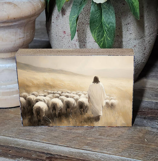 Jesus + Sheep Printed Block