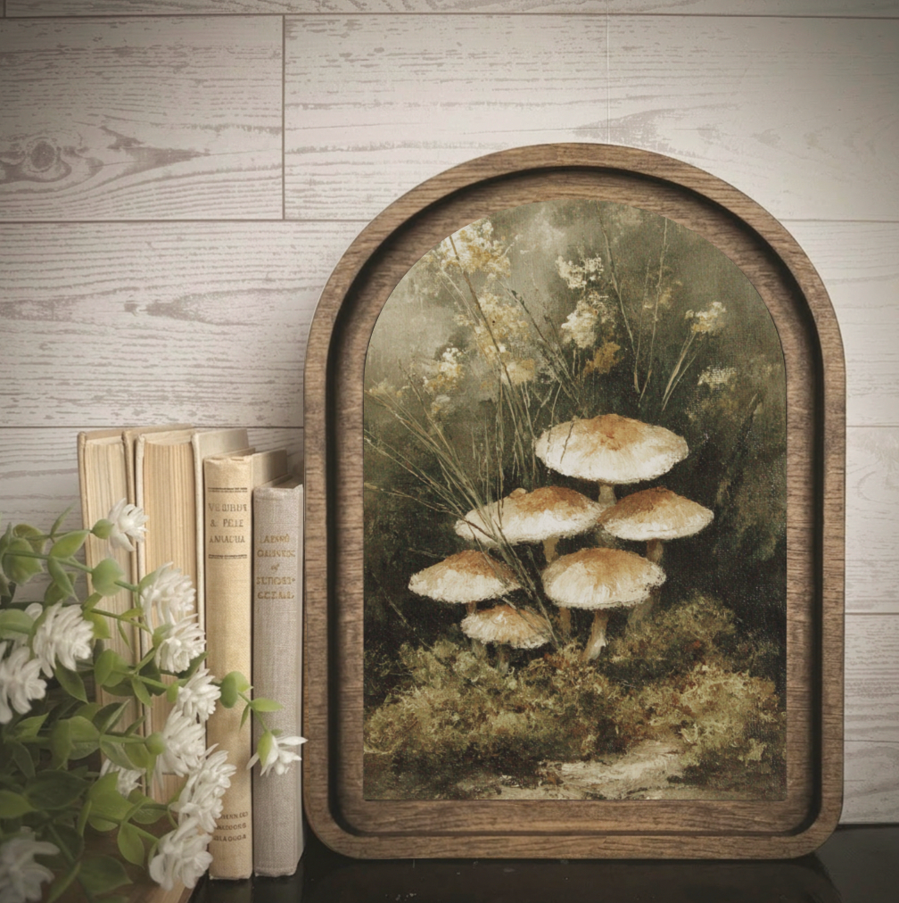 Arch Frame Art Autumn Mushroom Forest | Fall Wood & Canvas: Mini