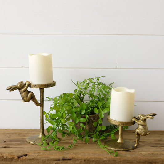 Golden Rabbit Pillar Candle Holders (Set Of 02)