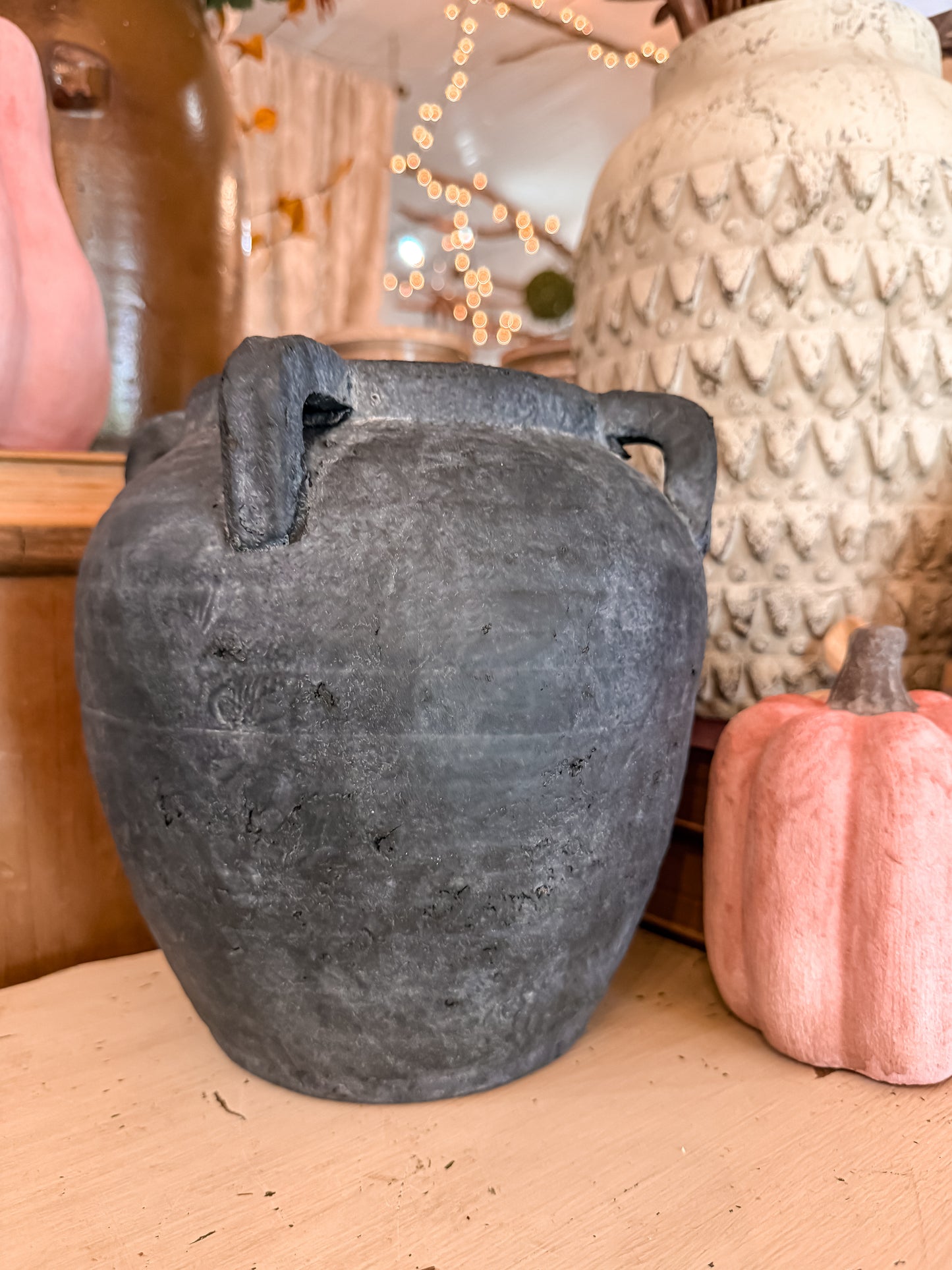 Charcoal Four Handle Vase