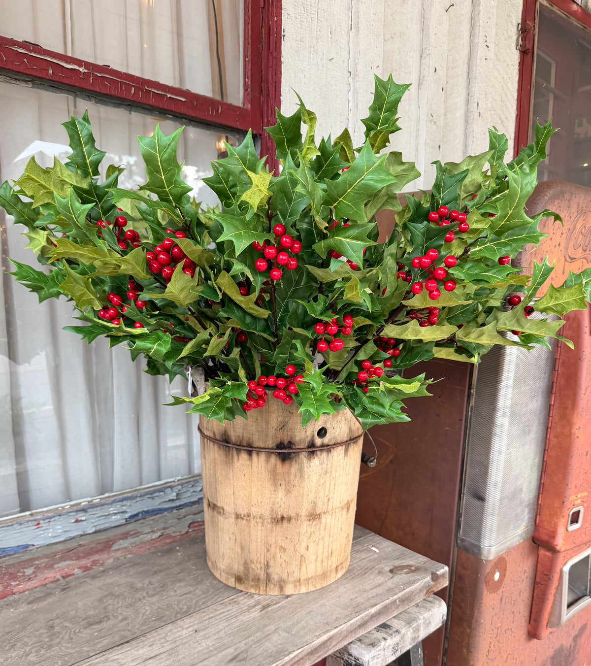 30” Holly & Red Berry Branch