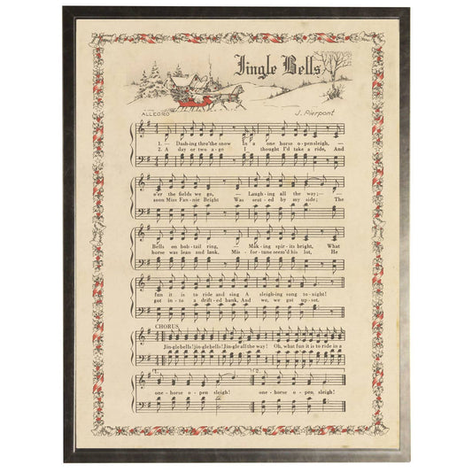 Jingle Bells with border Hymn in a pewter frame: 8" X 10"