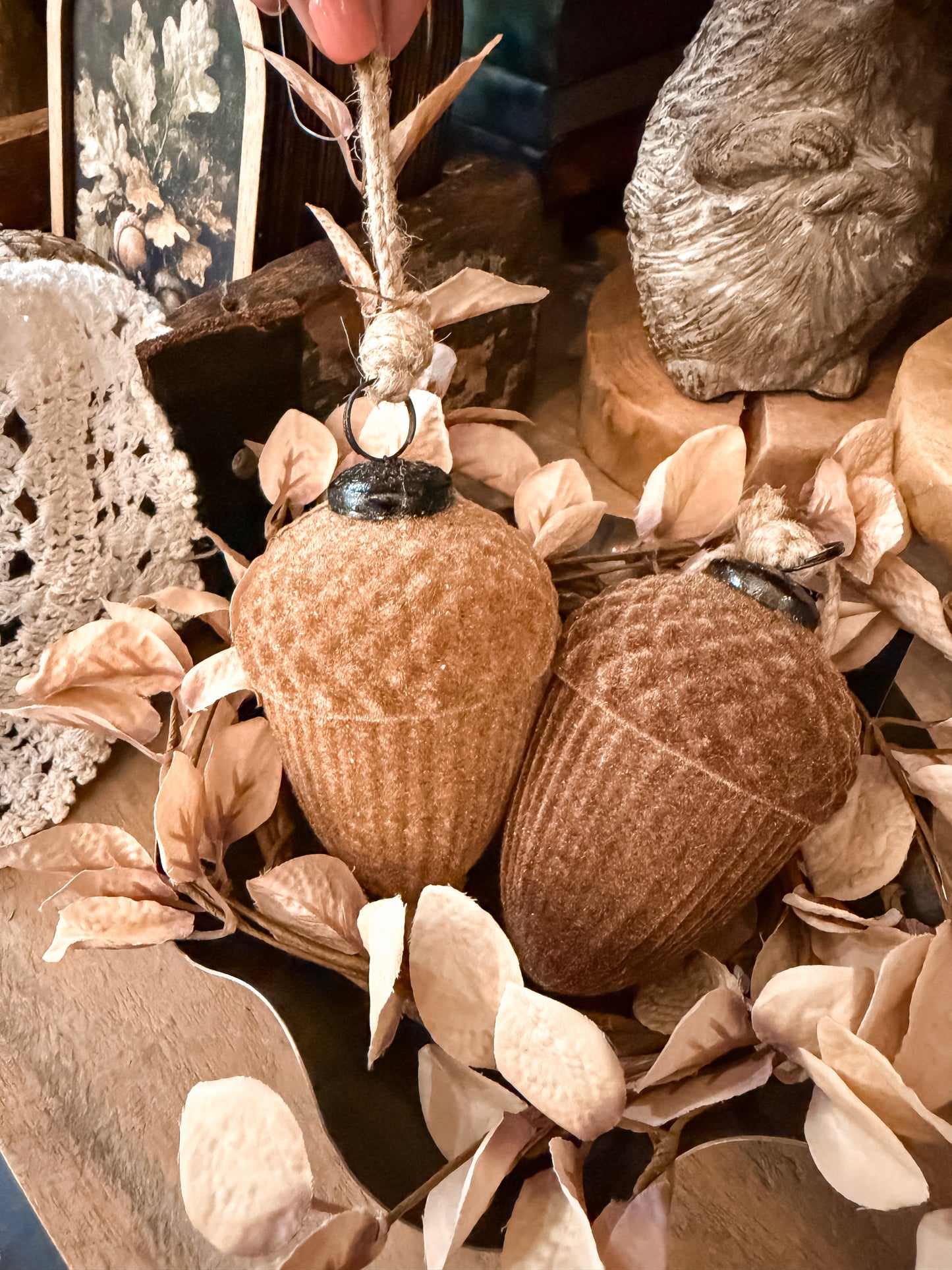 Flocked Acorn Ornament