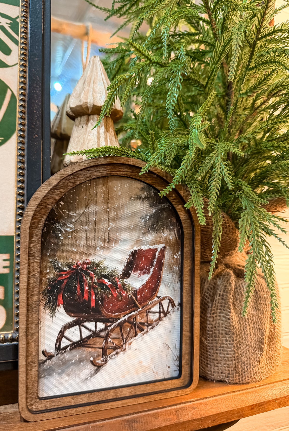 Arch Top Vintage Sleigh Framed Art | 6" x 8"